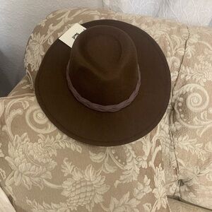 NWT Hat Anne Klein Wide Brim Brown Hat Braided Ribbon Gold AK Logo One Size FA Whittier Junior High 1938 Newspaper by Lincoln Public  main image 4